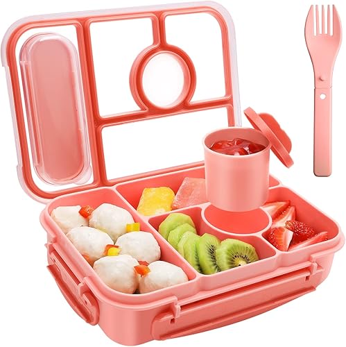 Lonchera Bento para Adultos y Niños, Recipientes para Almuerzo para AdultosNiñosNiños Pequeños, Lonchera Bento de 5 Compartimentos con Envases para