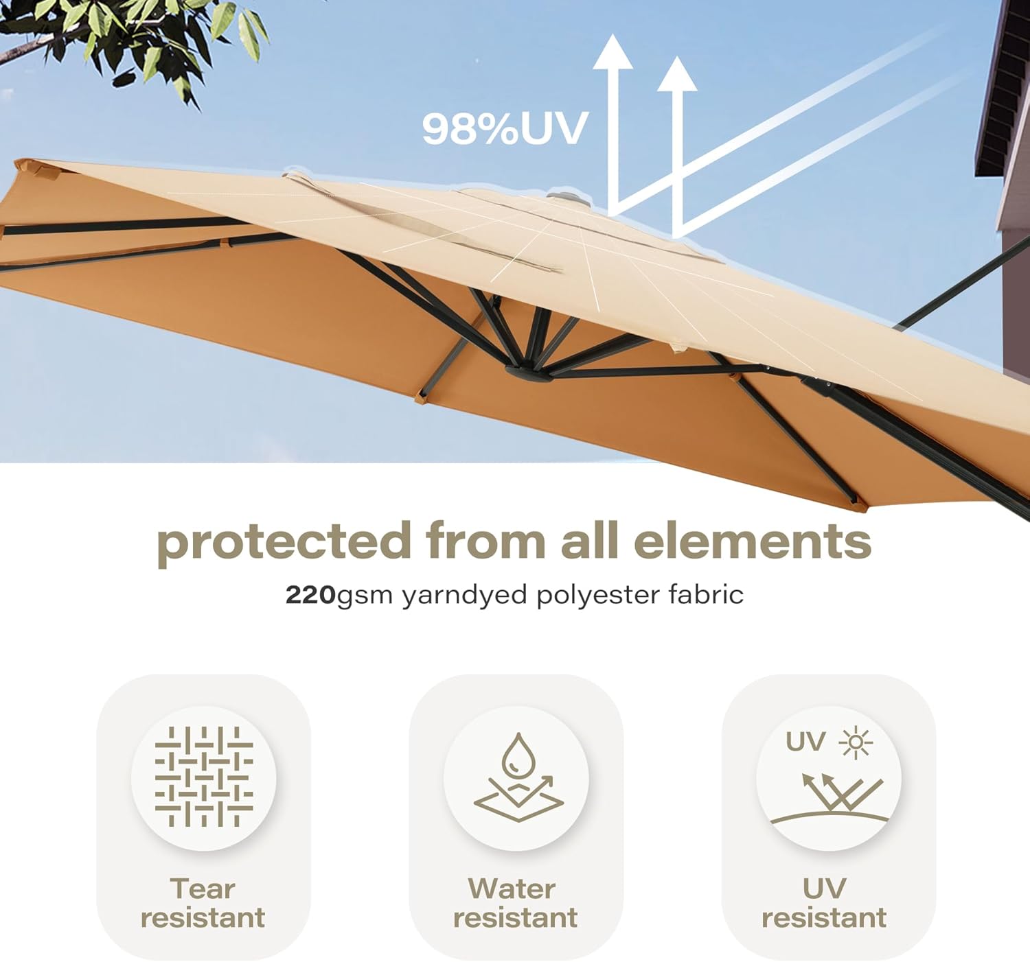 LAUSAINT HOME Outdoor Patio Umbrella, Large Cantilever Umbrella Windproof Patio Offset Umbrella with 360° Rotation & Olefin Fabric for Backyard, Pool, Lawn, Deck（only base）