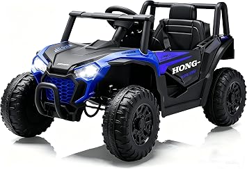 12V Toddlers Car, Kids UTV, Ride on UTV, Electric Car for Kids with Parent Remotes/Safety Belts/3 Speeds/Double Open Doors/Horn/Music/Bluetooth/LED Aged 3-8 YearsBlue, 12V