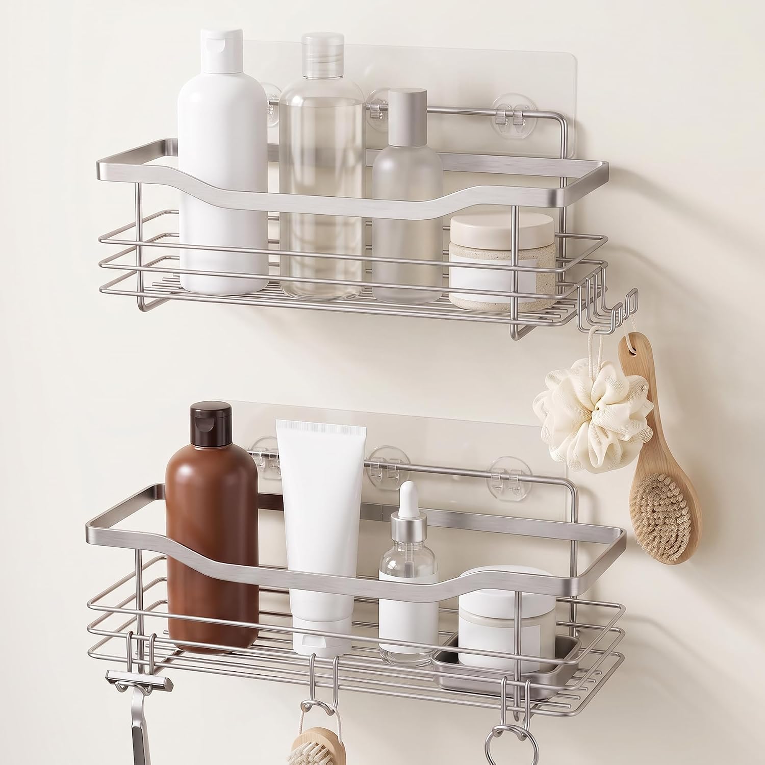 2 Pack No Drill Shower Caddy Stainless Steel with Hooks,12.6 Inch