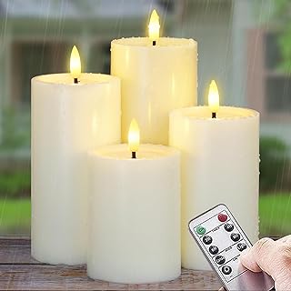 Outdoor 4pcs Flameless Waterproof Candles with Handy Remote Control, Cyc...