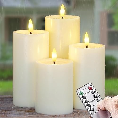 Yeelida Outdoor 4pcs Flameless Waterproof Candles with Handy Remote Control,