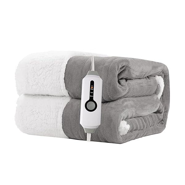 Electric Heated Blanket Twin Size 62"x84" - Dual-Sided with Microplush & Sherpa Fabric, 4 Heat Settings & 10 Hours Auto Off, Machine Washable - White