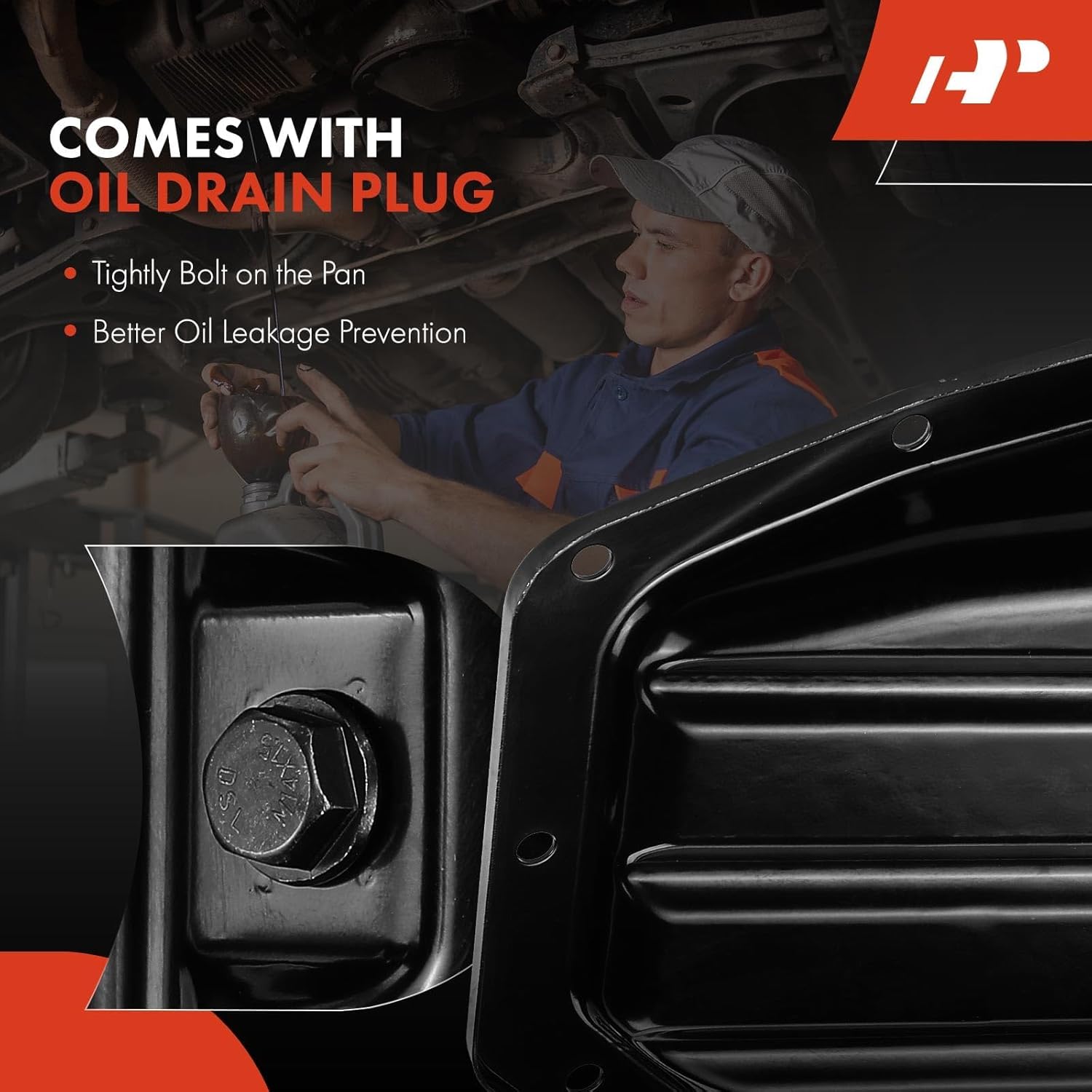 A-Premium Engine Oil Pan Sump with Drain Plug Compatible with Kia Soul 2010-2019, Rio 2012-2019 & Hyundai Accent 2012-2019, Veloster 2012-2017, 1.6L