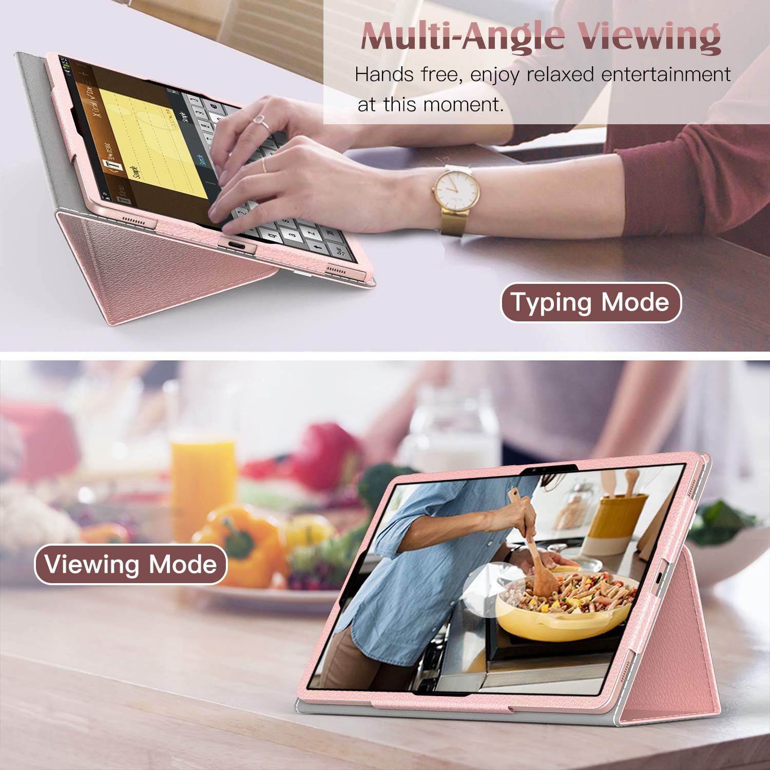 TiMOVO Case for All-New Galaxy Tab S8 Plus 12.4 inch 2022, Galaxy Tab S7 Plus 12.4 Inch 2020 Tablet, Premium PU Leather Folding Stand Cover Fit Galaxy Tab S7 Plus 2020 Tablet - Rose Gold