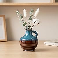 Vista 39 de Florero de cerámica beige y blanco de 6 pulgadas