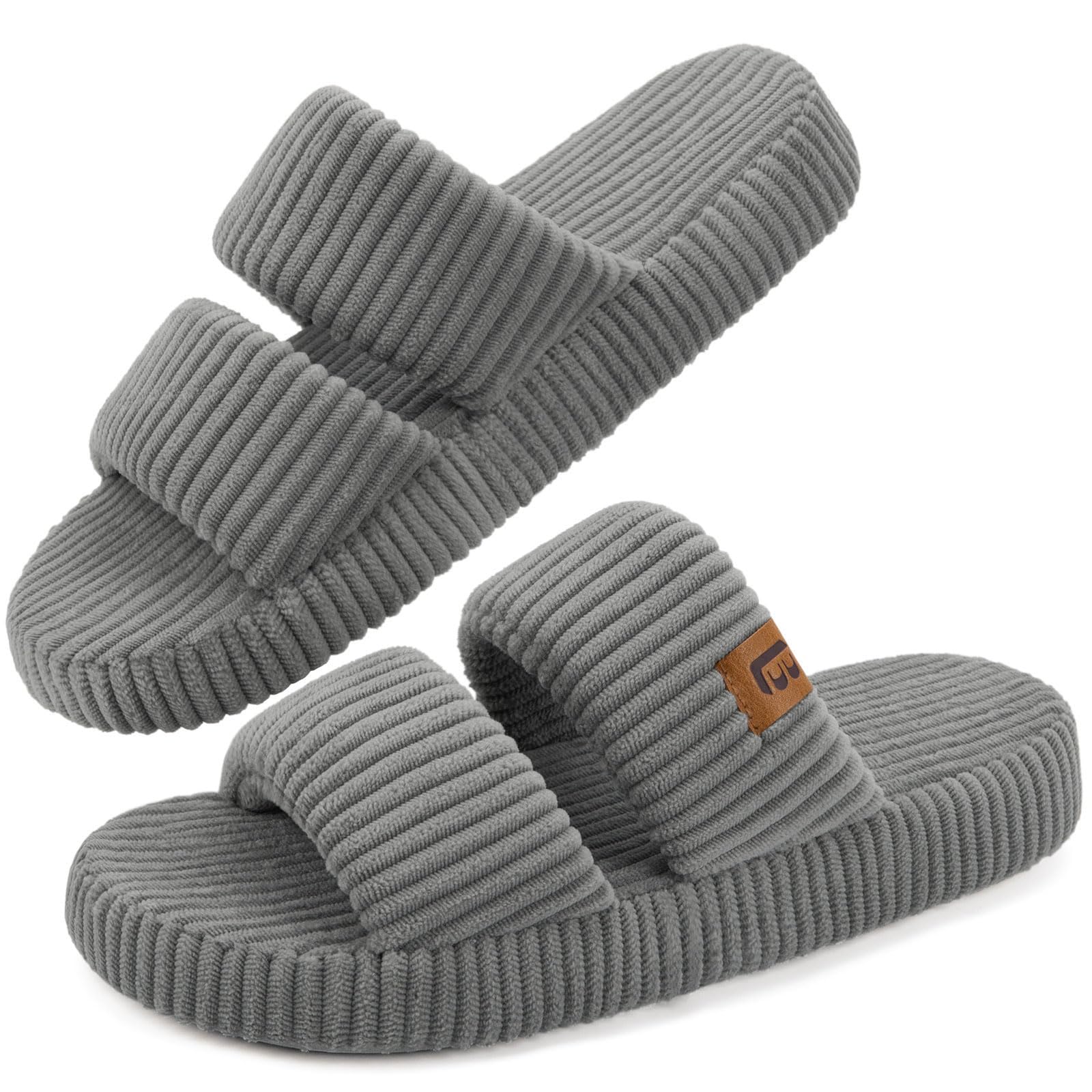 LongBay Slippers for Women Memory Foam Open Toe Slip On Bedroom Comfy House Shoes with Dual-Strap