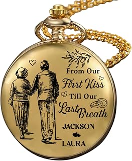 From Our First Kiss Till Our Last Breath - Personalized Pocket Watch, Custom Engraved Timepiece for Husband, Wife, Boyfriend, or Girlfriend, Romantic Anniversary Keepsake Gift