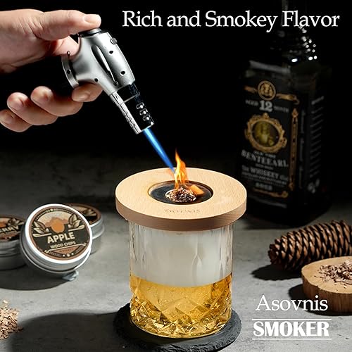 Miniatura 2 de Kit de ahumador de whisky con antorcha, chips de madera de 6 sabores, 2 vasos, 6 piedras de whisky, kit de infusor de ahumador de cóctel, kit de