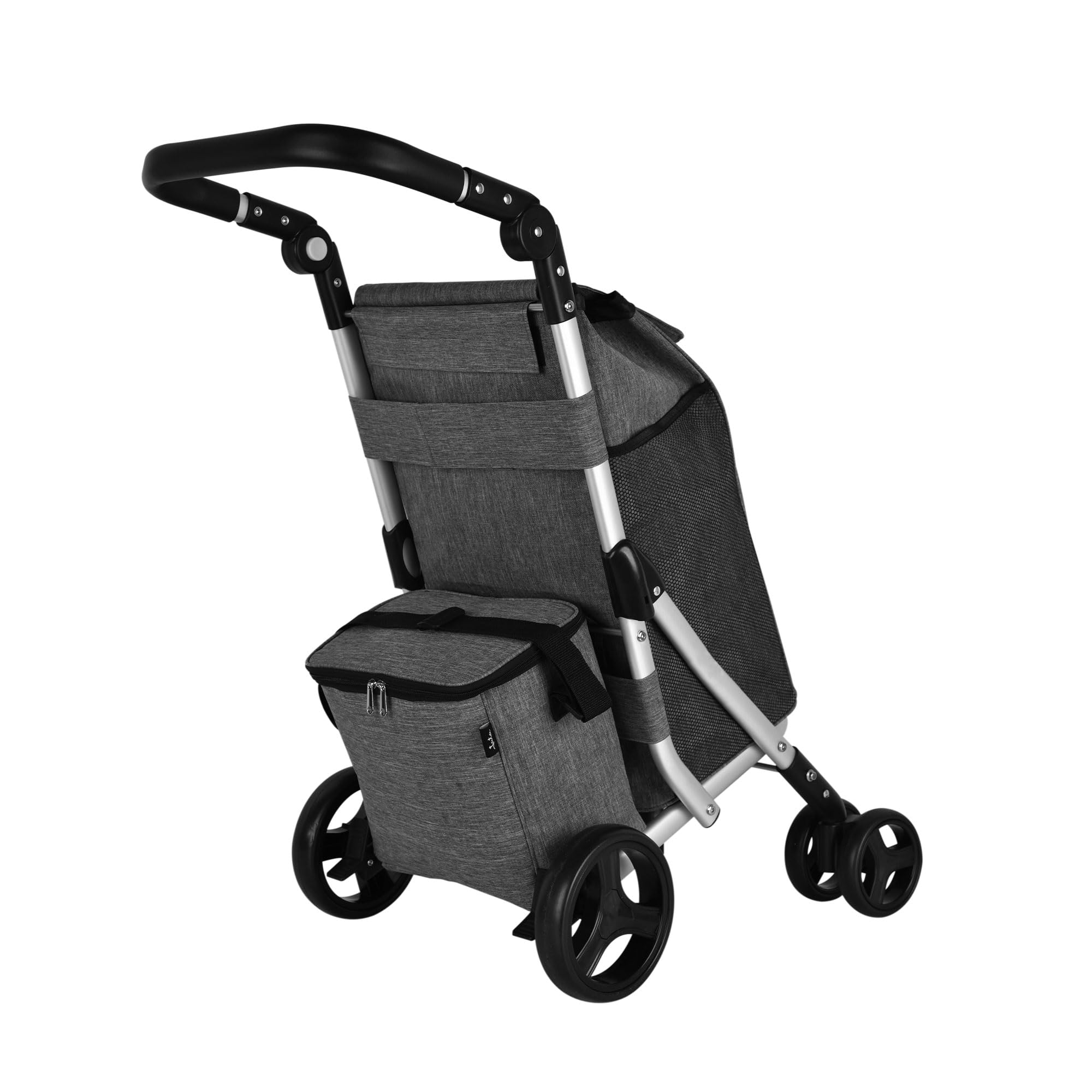 JATA HCAR2502 - Carrello della spesa 4 ruote. 40 litri con sacchetto refrigerante per congelati. 2 ruote girevoli a 360°. Carrello pieghevole. Con freno. Telaio in alluminio