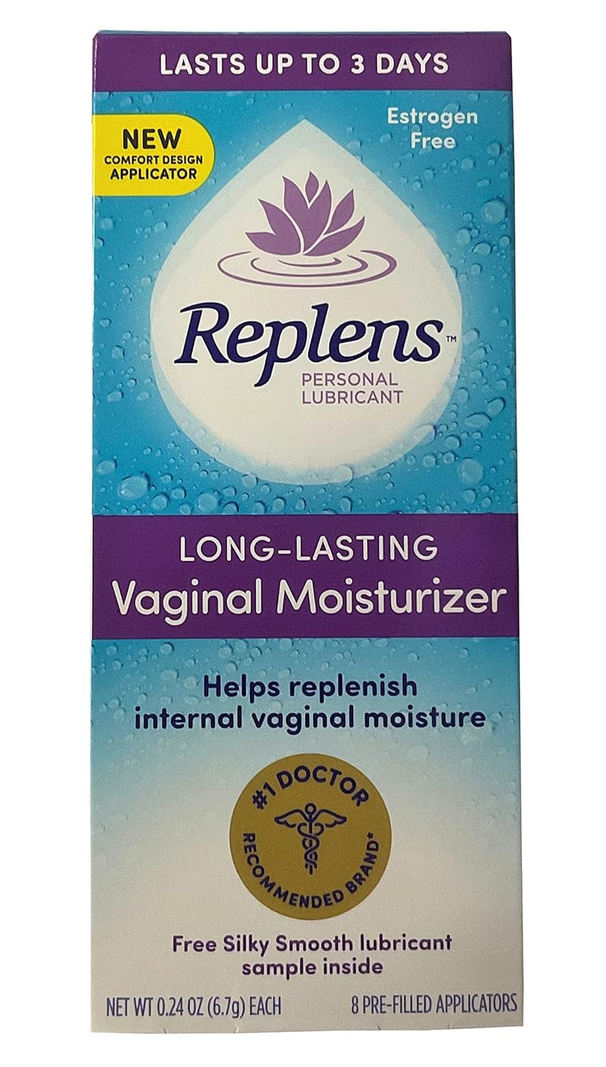 ReplensLong-Lasting Vaginal Feminine Moisturizer 8 Prefilled Applicators, 0.24 oz ea (Pack of 4)
