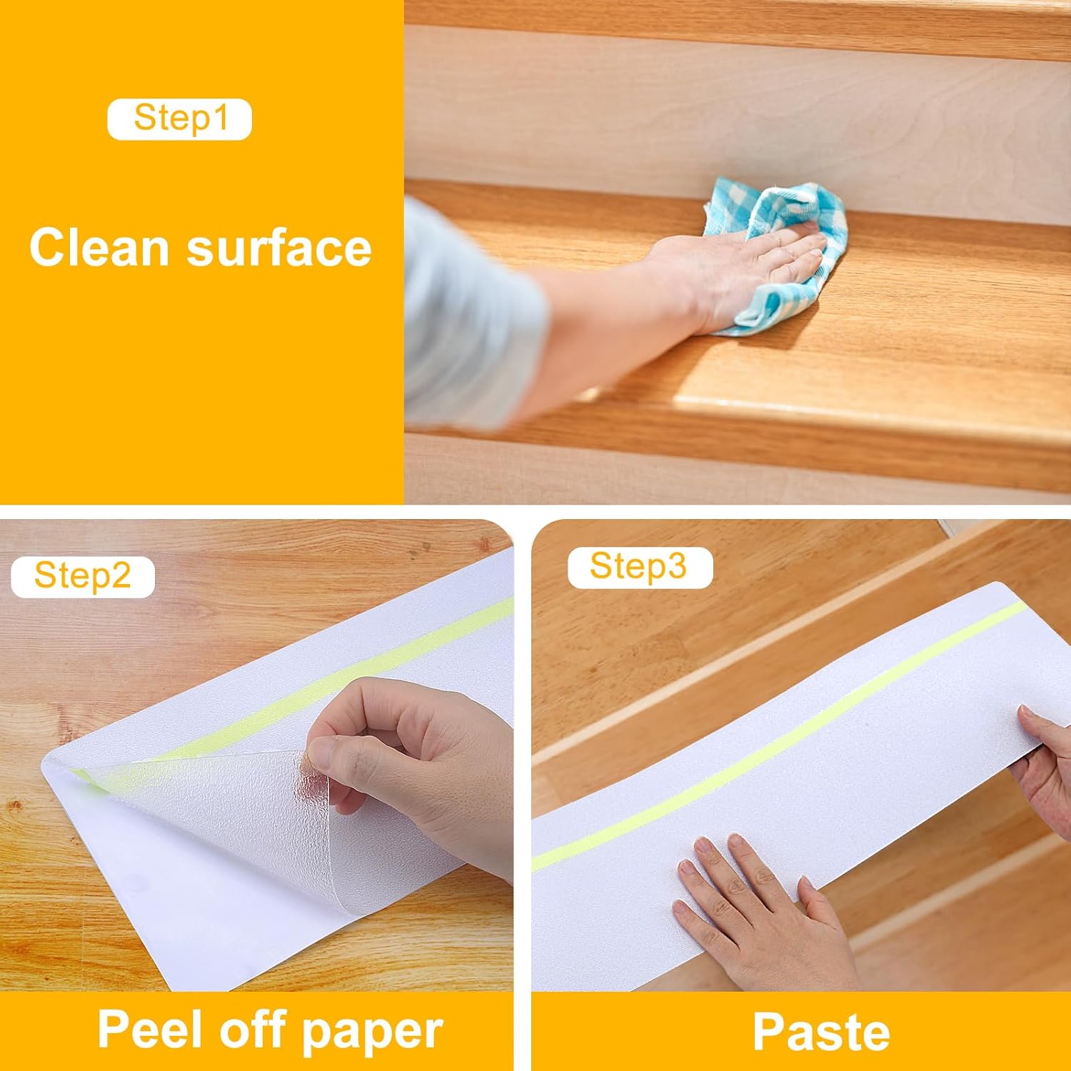 Qingluan Anti Slip Traction Treads with Glow in Dark Stripe, 15-Pack 4" X 24" - Image 8