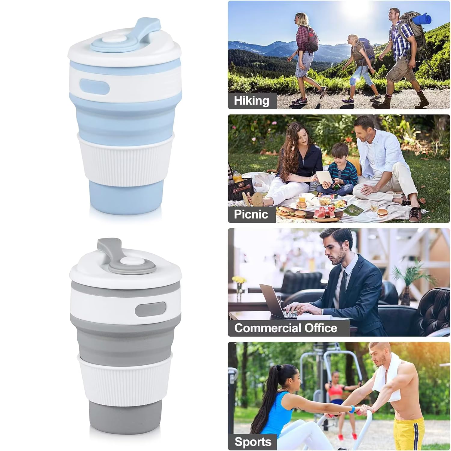 2 Tazze Da Viaggio Pieghevoli In Silicone - Tazze Da Caffè Portatili Da 350 Ml Per Campeggio - Foto 5