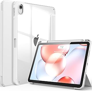 GreenLaw iPad 10世代 ケース ipad 11世代 ケース（A16）2022 10.9インチ耐衝撃オールラウンド保護防汚テクノロジー肌に優しいレザー透明アクリルバックパネル三つ折りスタンド ペンオーガナイザー付き(ホワイト)