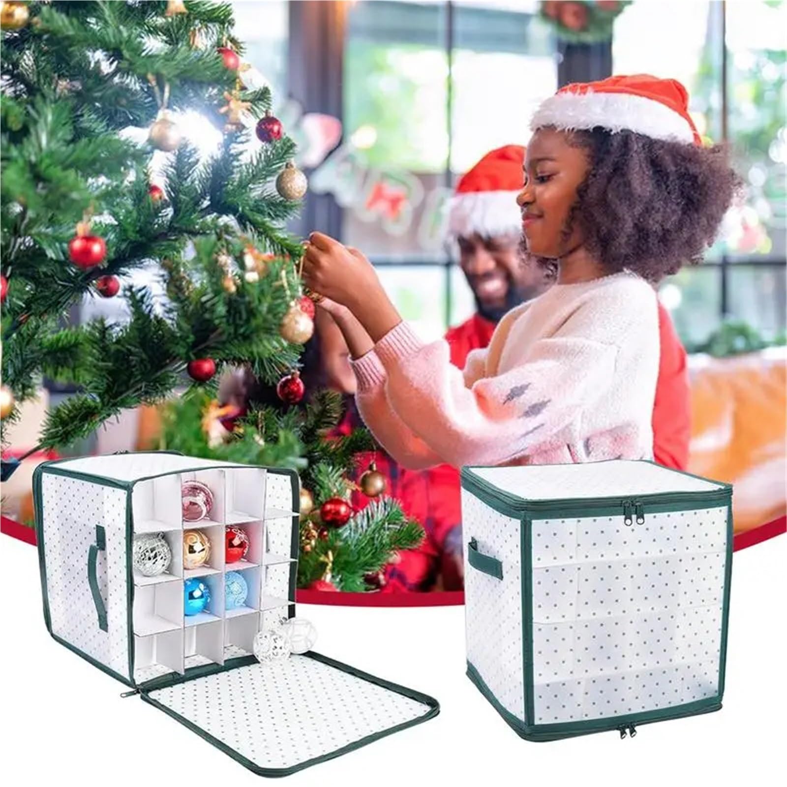 Organizer FüR Weihnachtsschmuck Christbaumkugel-Aufbewahrungsbox, Weihnachtskugel-Box, Behälter, grüner Punktdruck, Weihnachts-Aufbewahrungsbehälter, Organizer-Tasche for Geschenkpapier FüR Weihnachte