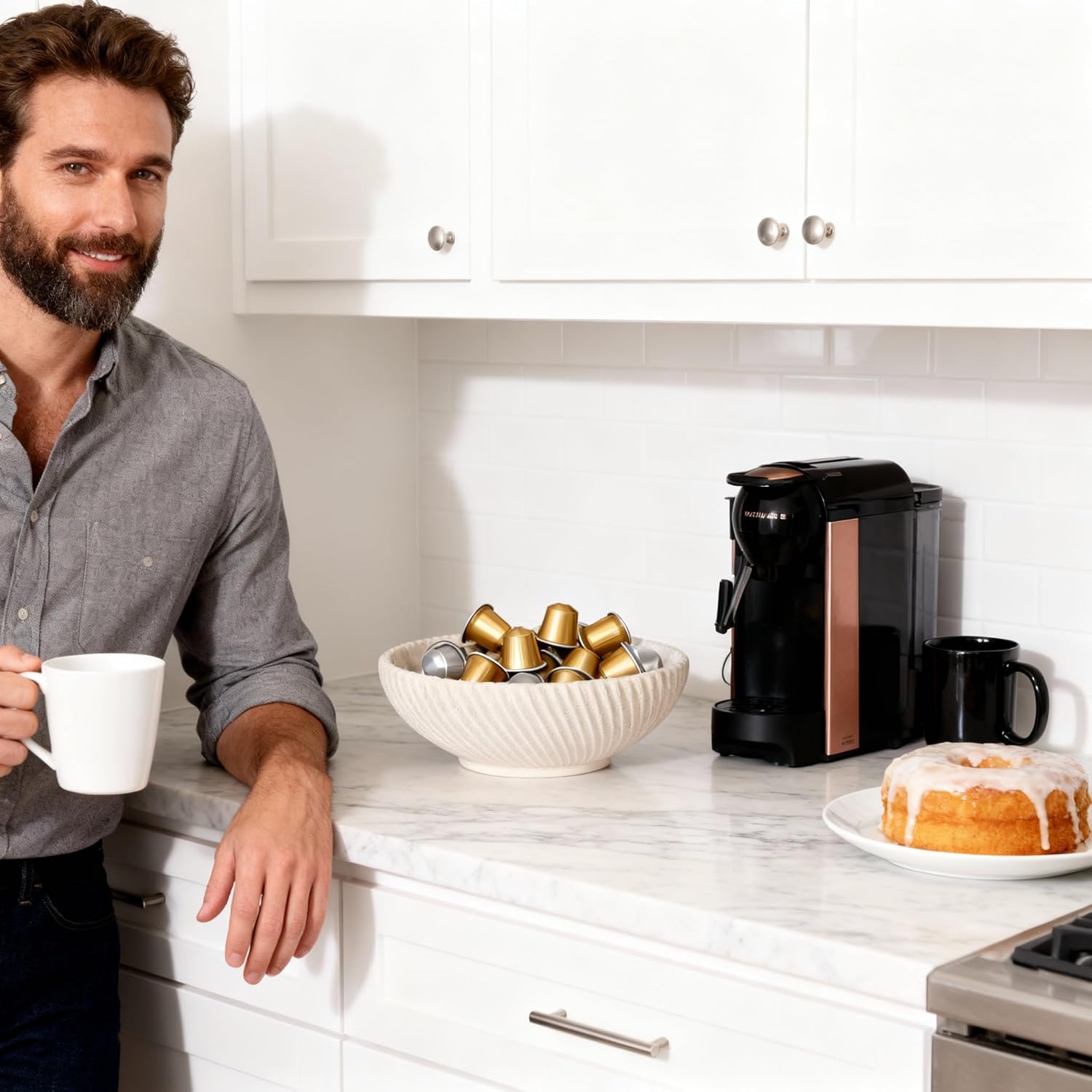 DOVDOV Beige Beveled Edge Decorative Bowl, Large Modern Fruit Bowl, Home Decor Bowl Suitable for Kitchen Countertops, Coffee Tables, or Entryway Tables, Minimalist Key-shaped Centerpiece Fruit Bowl.