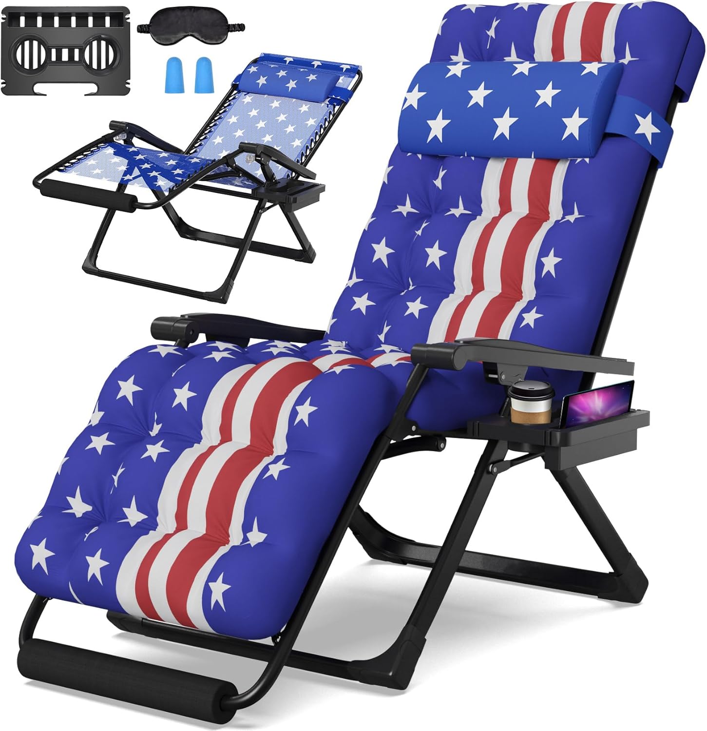 Suteck Zero Gravity Chair, Reclining Camping Lounge Chair with Aluminum Alloy Lock, Folding Patio Recliner w/Removable Pad, Adjustable Headrest and Side Tray for Outdoor Patio, Lawn, and Camping