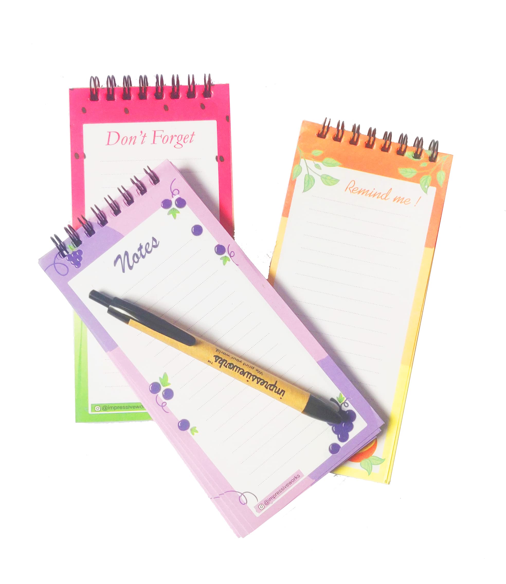 ImpressiveWorks Fruits Design Magnetic Memo Notepad with Magnetic Pens/Magnet Memo Pad for Fridge, Locker, File Cabinet, etc (Pack of 3, 150 Sheets 3 Design)