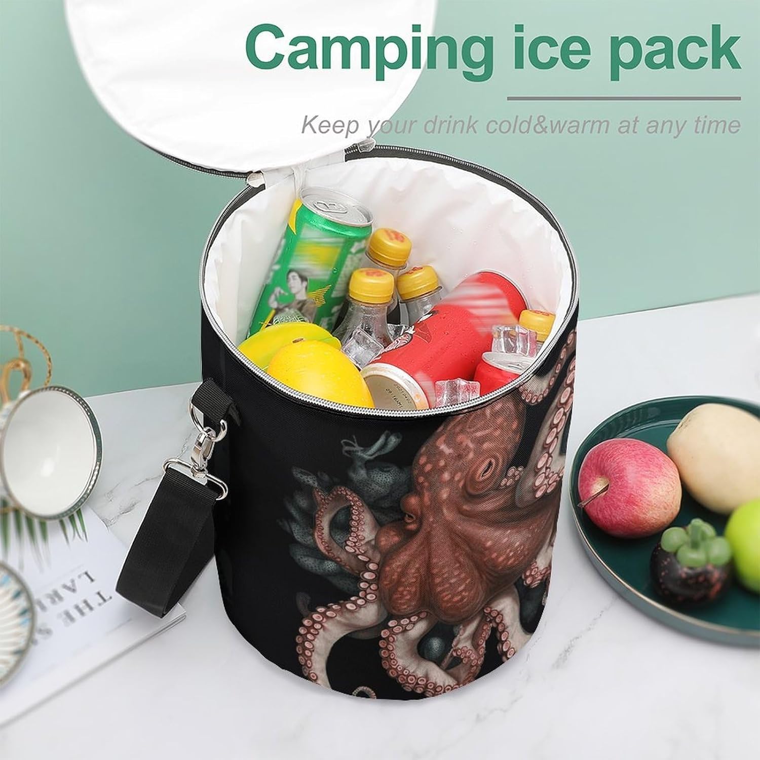 Octopus Intertwined Lunch Bag 15L, Insulated Picnic Basket with Leakproof Design - Large Cooler Tote for Camping, Beach, Hiking & Groceries