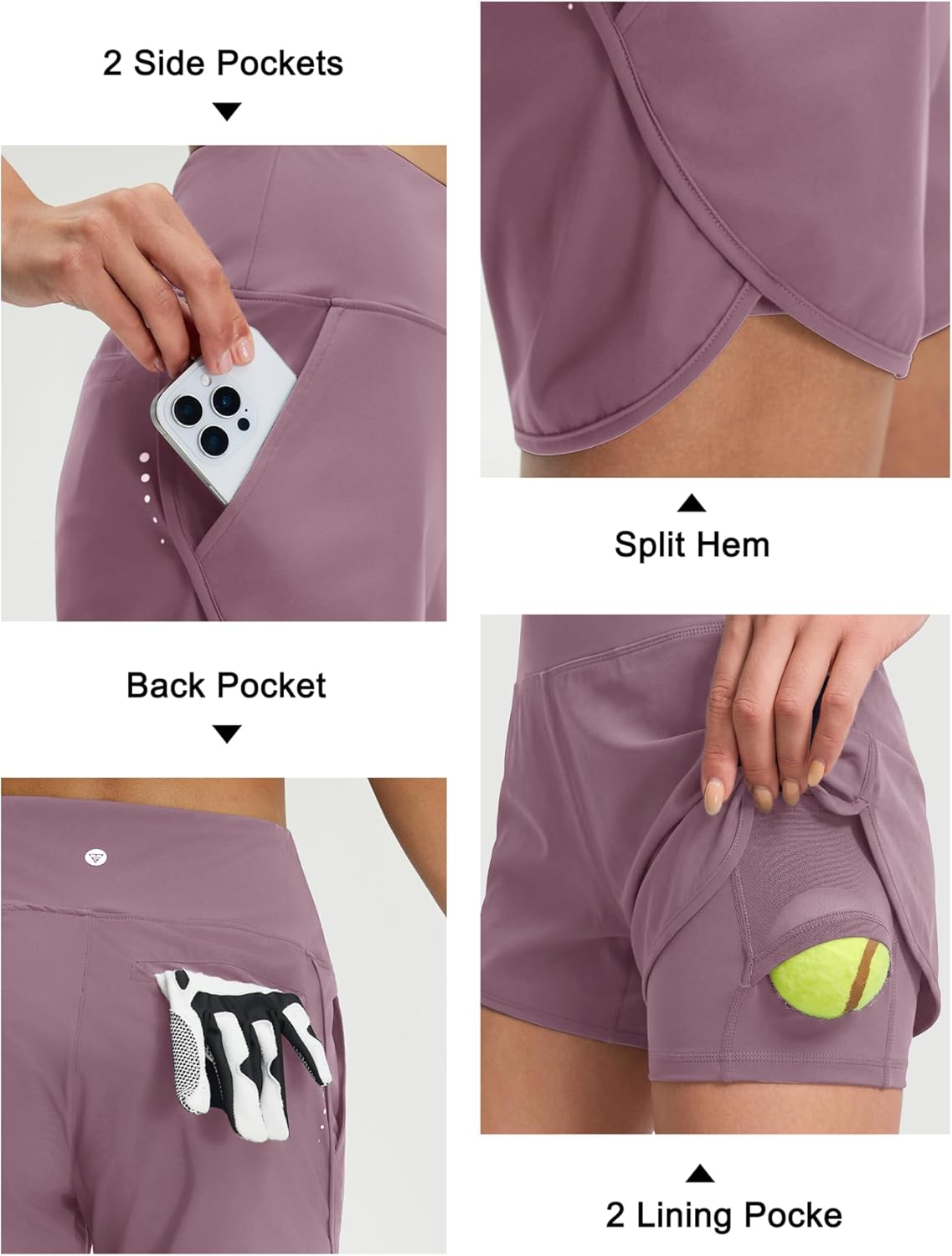 M MAELREG Women's 2 in 1 Athletic Running Shorts 4" High Waisted Tummy Control Gym Shorts with Liner Quick Dry