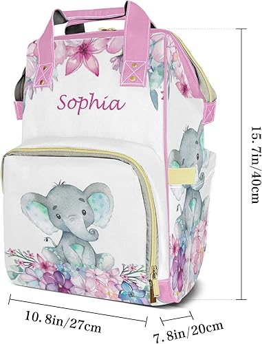 Miniatura 7 de Mochila de pañales con nombre de elefante, bolsa multifunción de gran capacidad para mamá, papá, unisex, niño y niña, Diseño 3, Personalizado