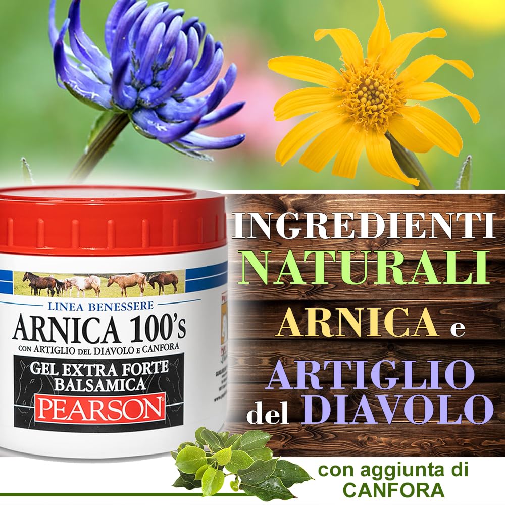 ARNICA 100'S - Arnica Per Cavalli, Gel Extraforte Balsamica Pearson [500ml]. Crema Arnica Gel Forte Con Artiglio Del Diavolo e Canfora. Pomata Defaticante e Rilassante Made in Italy