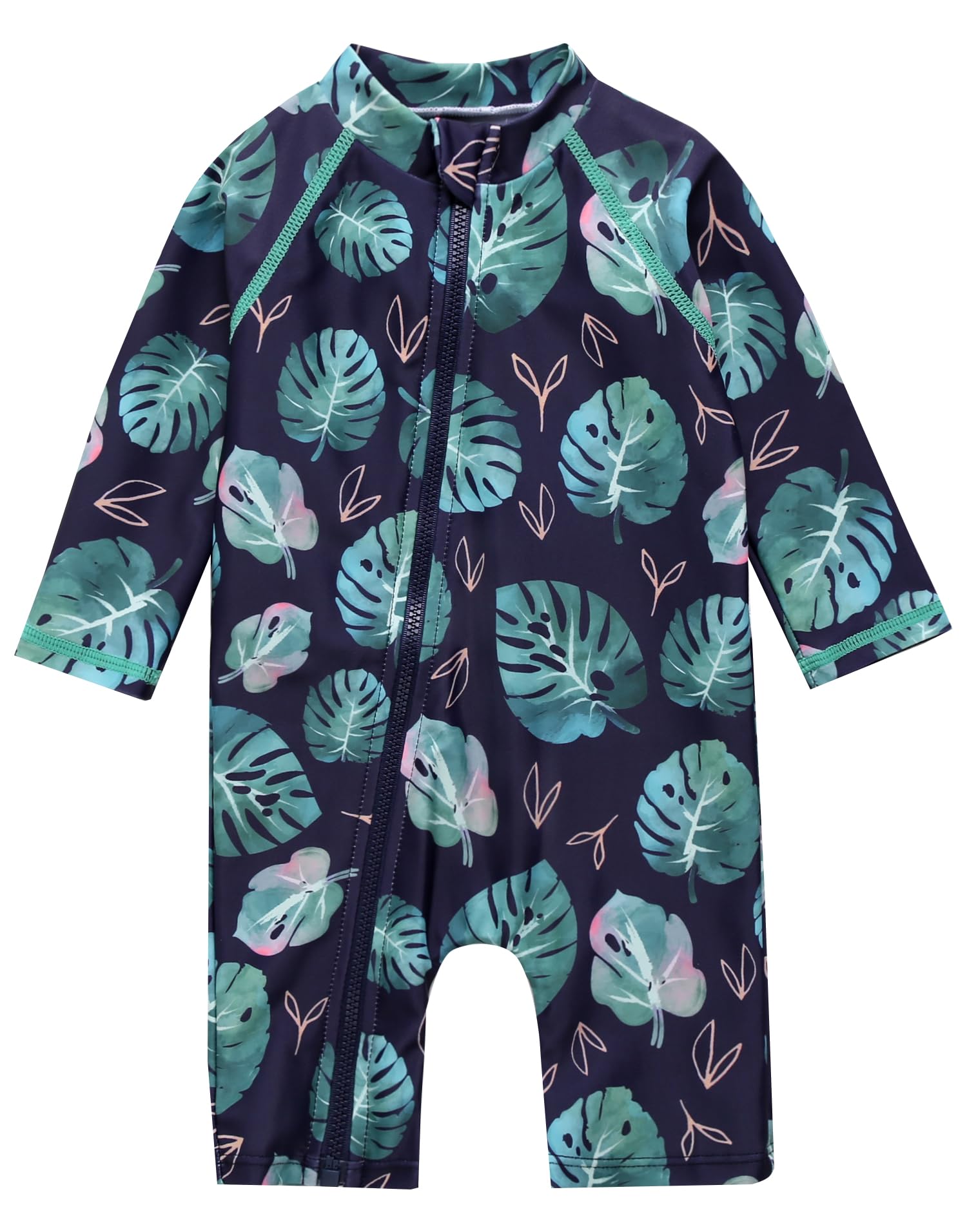 VAENAIT BABY Zip &amp; Snap Rash Guard Swimsuit, UPF 50+ One-Piece Long Sleeve Swimwear, Quick Dry Infant Beach Suit for 0~2T