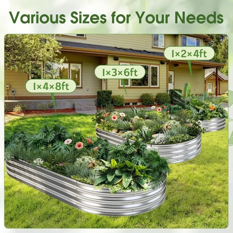 Galvanized Metal Raised Garden Bed 6x3x1ft, Oval Planter Box Outdoor, Large Silver Garden Bed for Vegetables Flowers, Heavy Duty Rust Resistant Elevated Planting Bed for Backyard Patio
