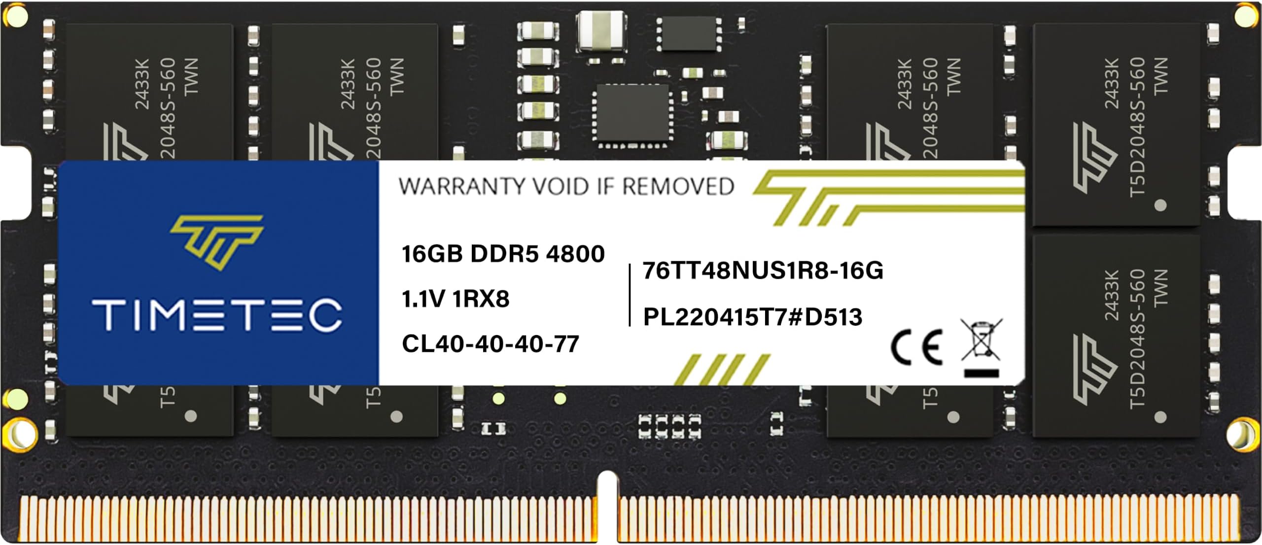 16GB DDR5 4800MHz PC5-38400 Unbuffered Non-ECC 1.1V CL40 1Rx8 Single Rank 262Pin SODIMM Laptop Memory RAM Module Upgrade (16GB)