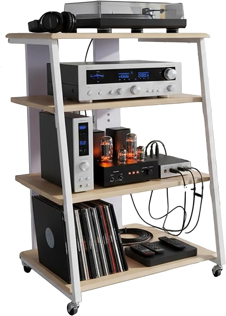 Relaxdays Hifi Rack 4 Levels for Turntable Stereo System Iron & MDF 78 ...