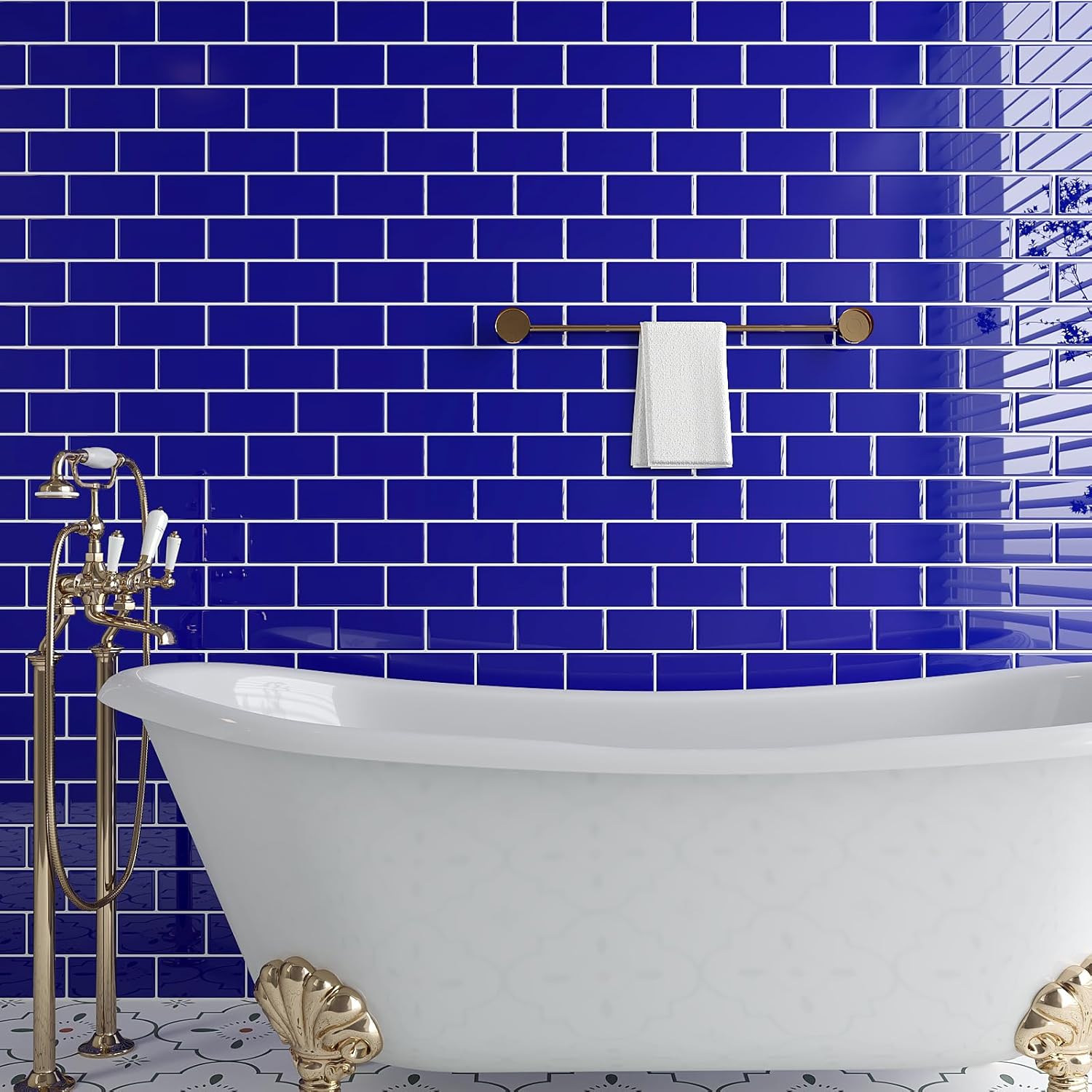VEELIKE 12-Sheets Royal Blue Subway Tile Peel and Stick Backsplash Blue Peel and Stick Tile Backsplash for Kitchen Bathroom 12''x12'' Waterproof Removable Back Splash Stick on Tiles for Renters