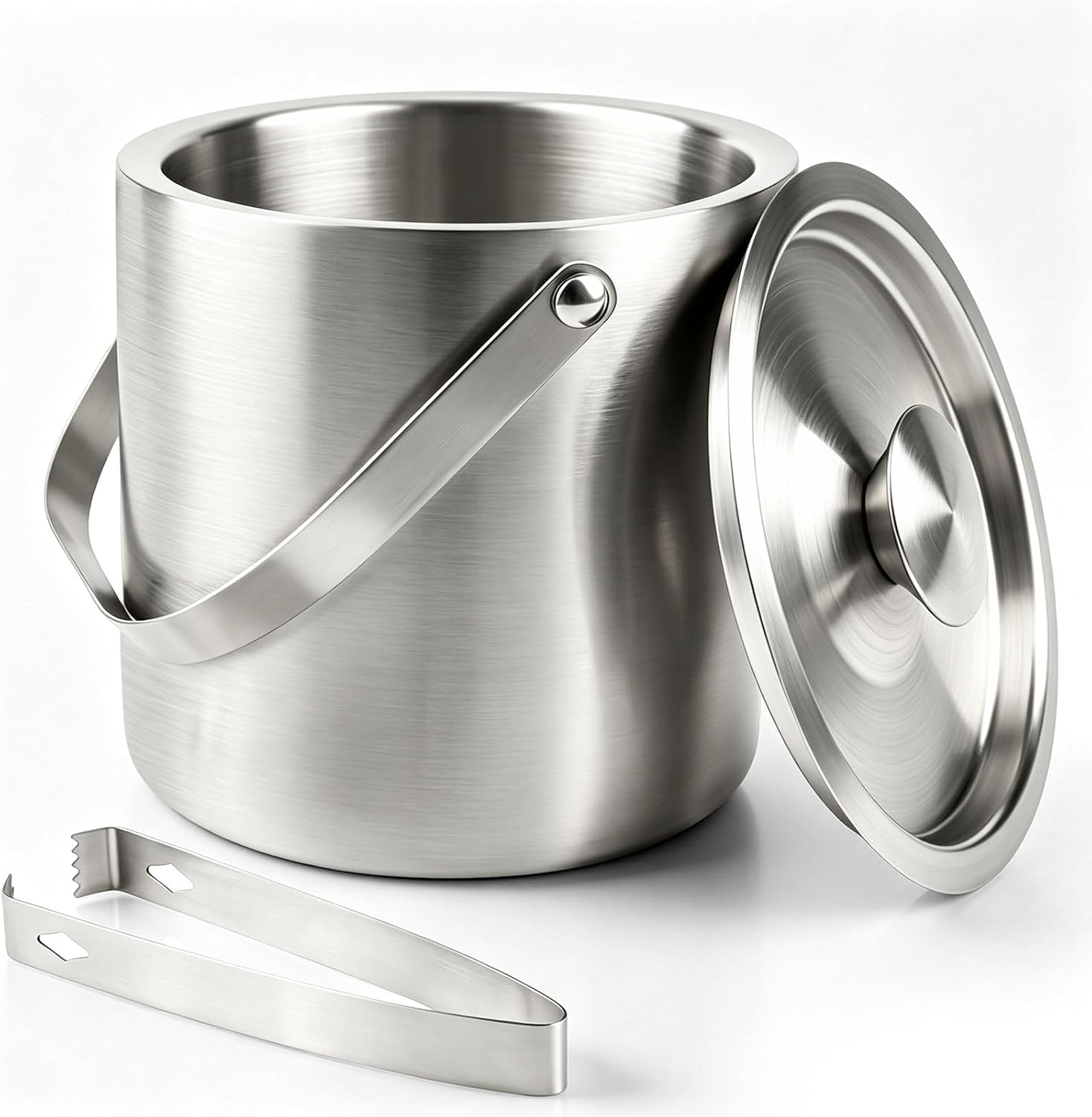 Stainless Steel Ice Bucket,3L Insulated Ice Bucket With Lid & Tongs