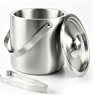 Stainless Steel Ice Bucket,3L Insulated Ice Bucket With Lid & Tongs