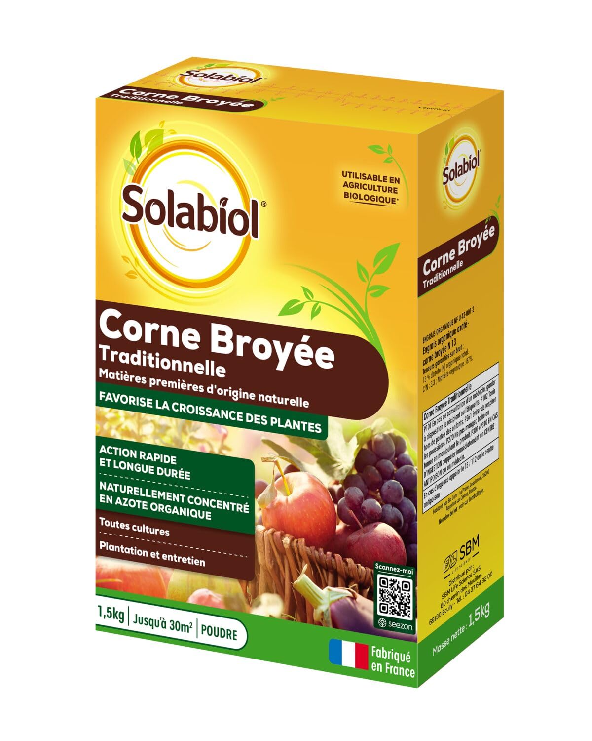 Solabiol Corne Broyée Traditionnelle - Jusqu'à 30m² - 1,5kg