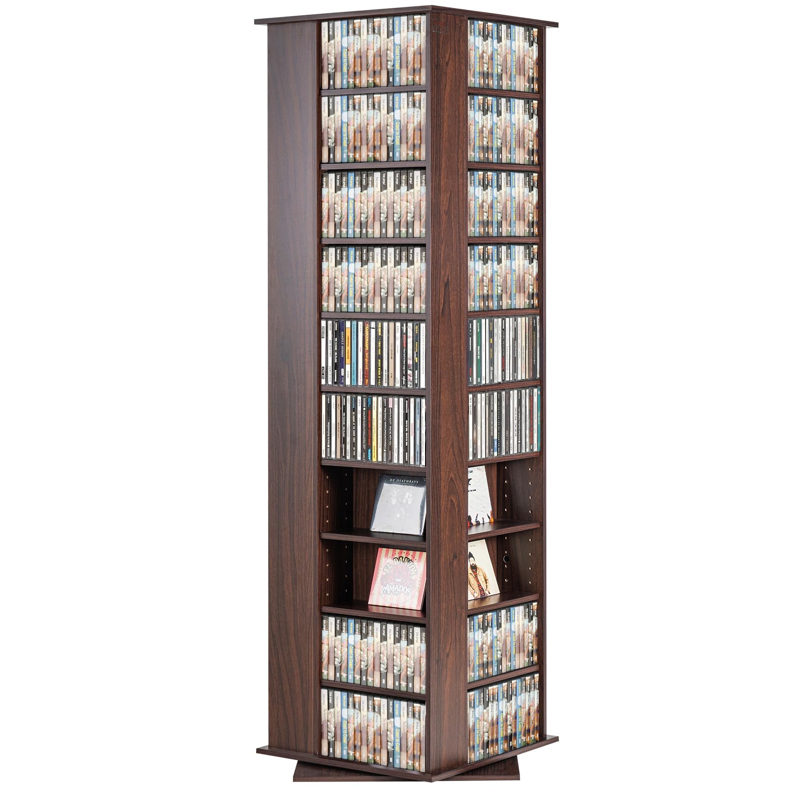VEVOR Media Storage Cabinet, 34 Compartments Rotating Media Tower, Protects & Organizes Music, Movie, Video Games or Memorabilia Collections- Espresso