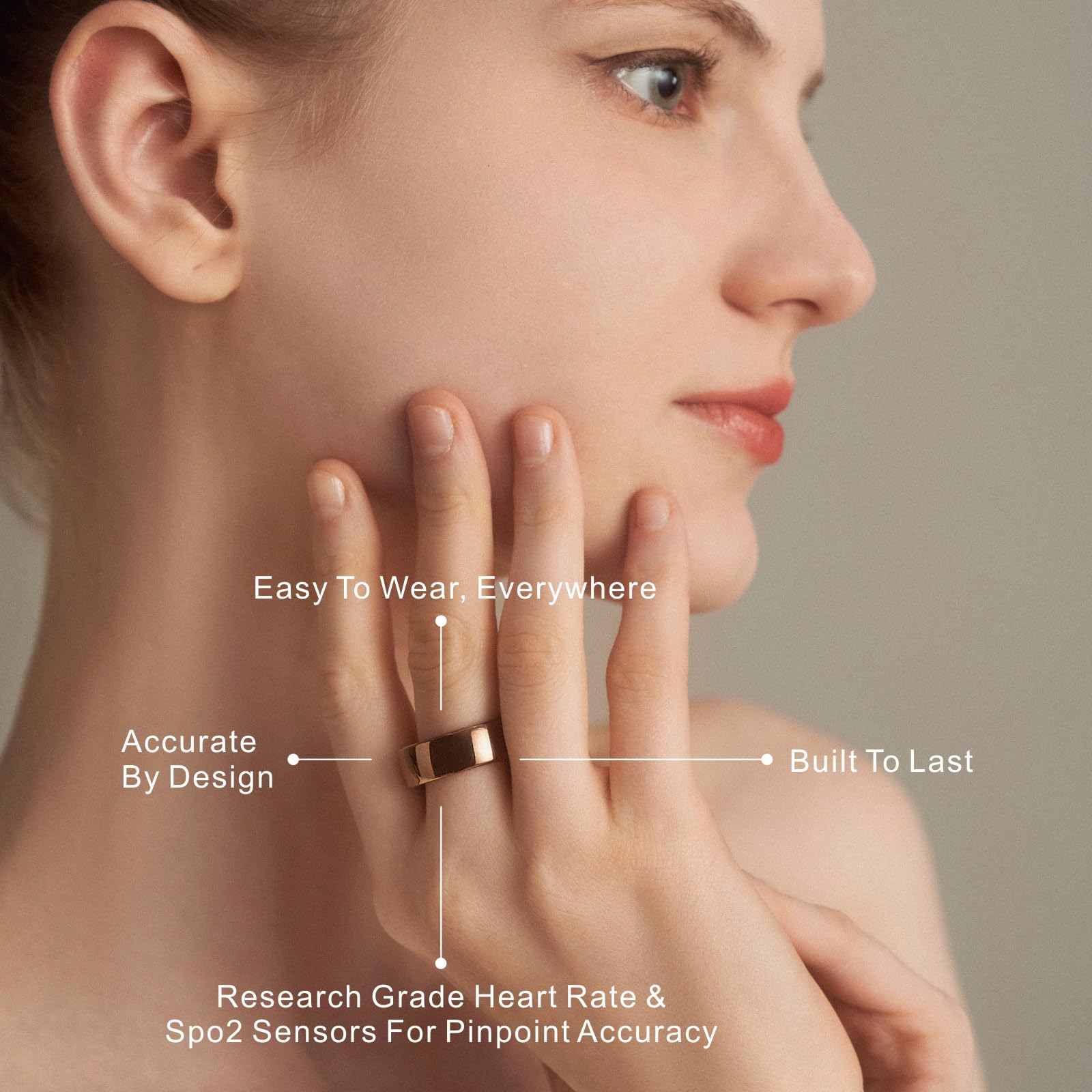 Anneau intelligent, tracker d'activité, anneau de sommeil, suivi de fitness, suivi du stress, fréquence cardiaque, méditation, température, respiratoire, sans abonnement à l'application, femmes