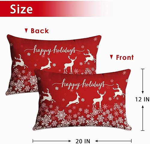 Miniatura 2 de Sanwarm Funda de almohada decorativa para decoración del hogar, copos de nieve rojos, ciervos, árbol de Navidad, funda de almohada decorativa de 12