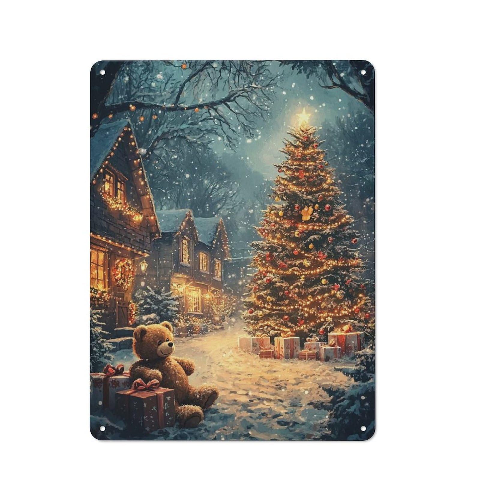 Junmoney Snowy Christmas Eve 40X30cm Rustic Metal Sign With For Hobby Room Or Studio, Metal Sign Decor For Hobby Rooms And Studios