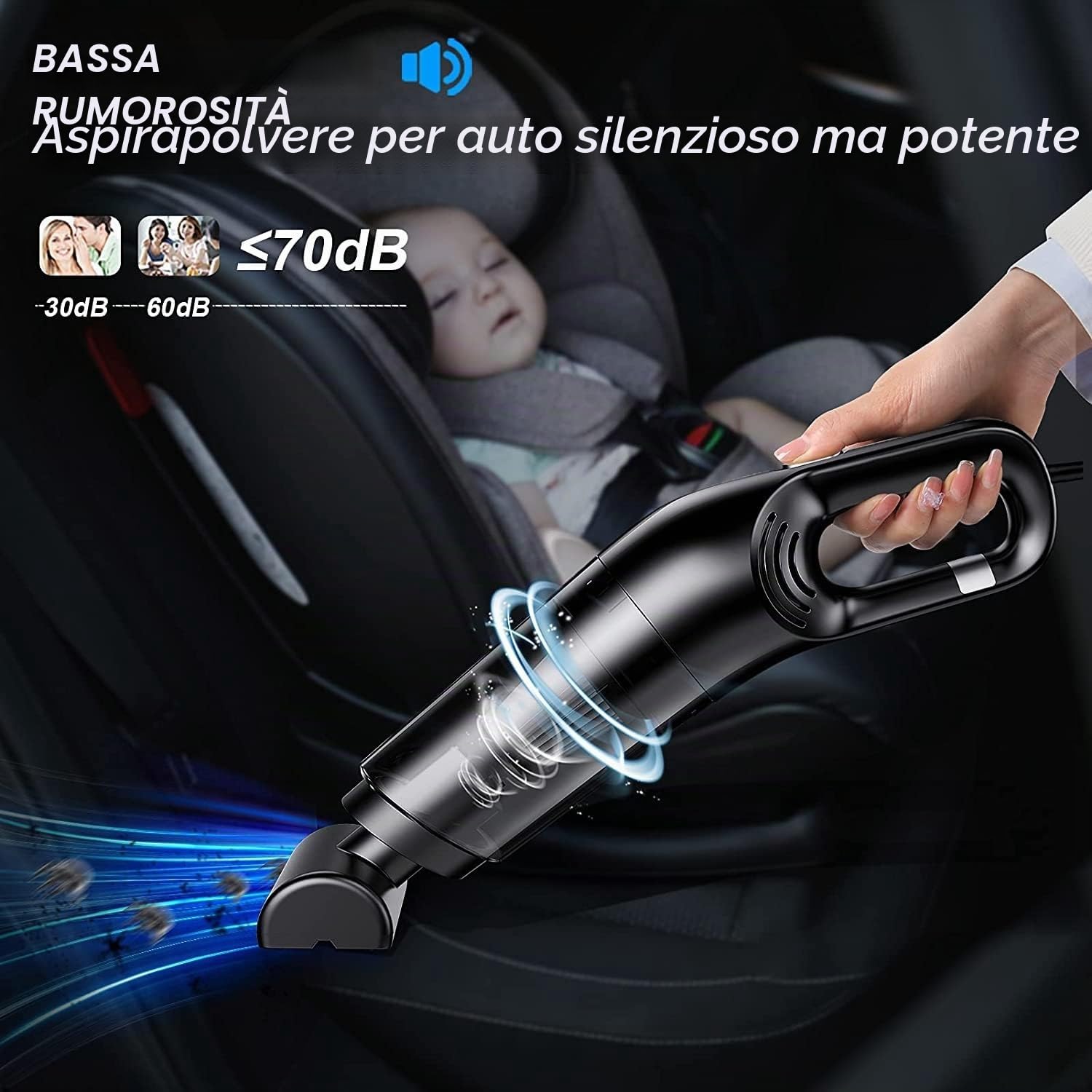 potente aspirapolvere portatile, 10000Pa forte aspirazione aspirapolvere portatile portatile senza fili leggero per auto e casa moquette scale peli di animali pulizia profonda (Nero)