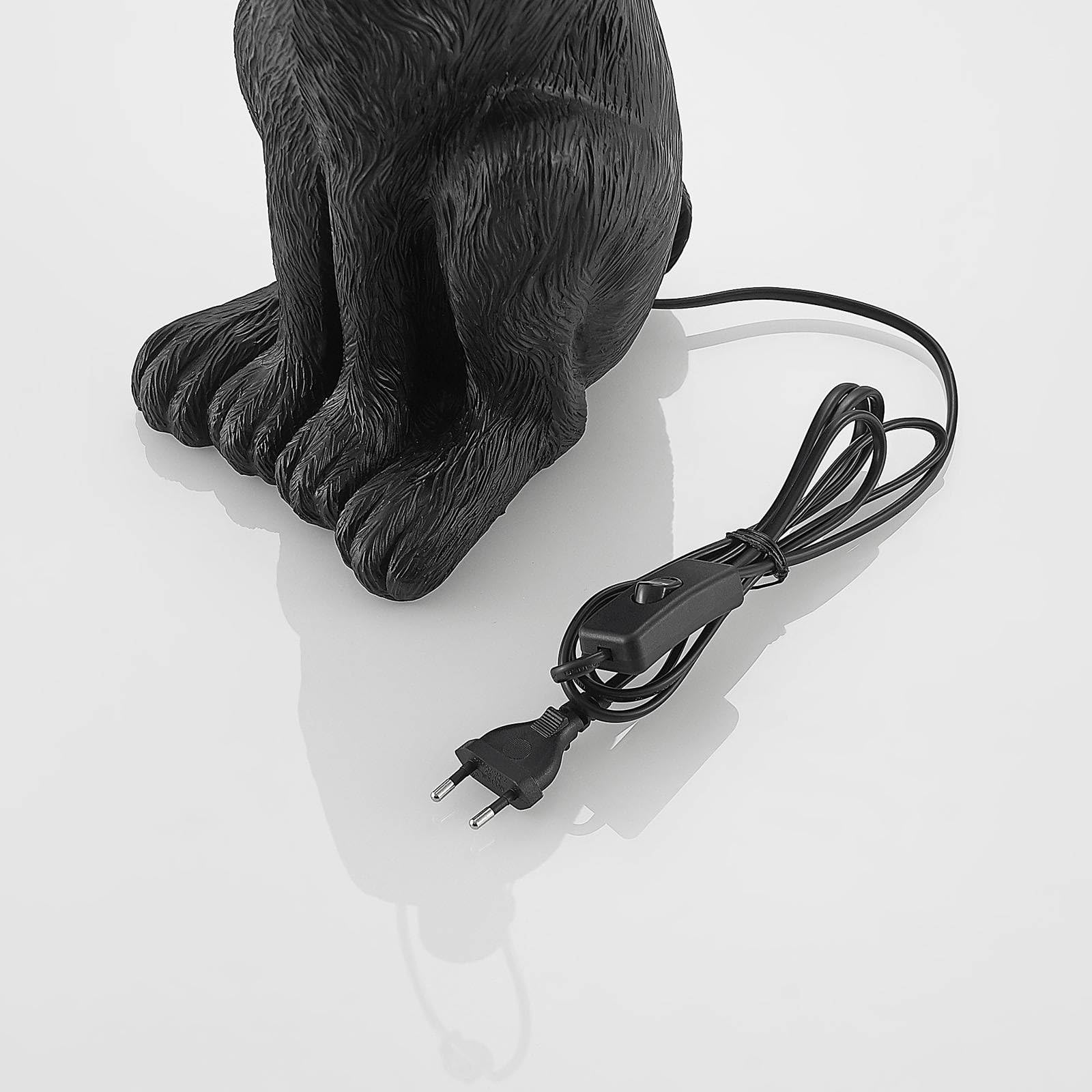 Lindby Tischlampe Hase Textil schwarz gold, Nachttischlampe Meister Lampe Tischleuchte ohne Leuchtmittel Schlafzimmerlampe Nachttischleuchte