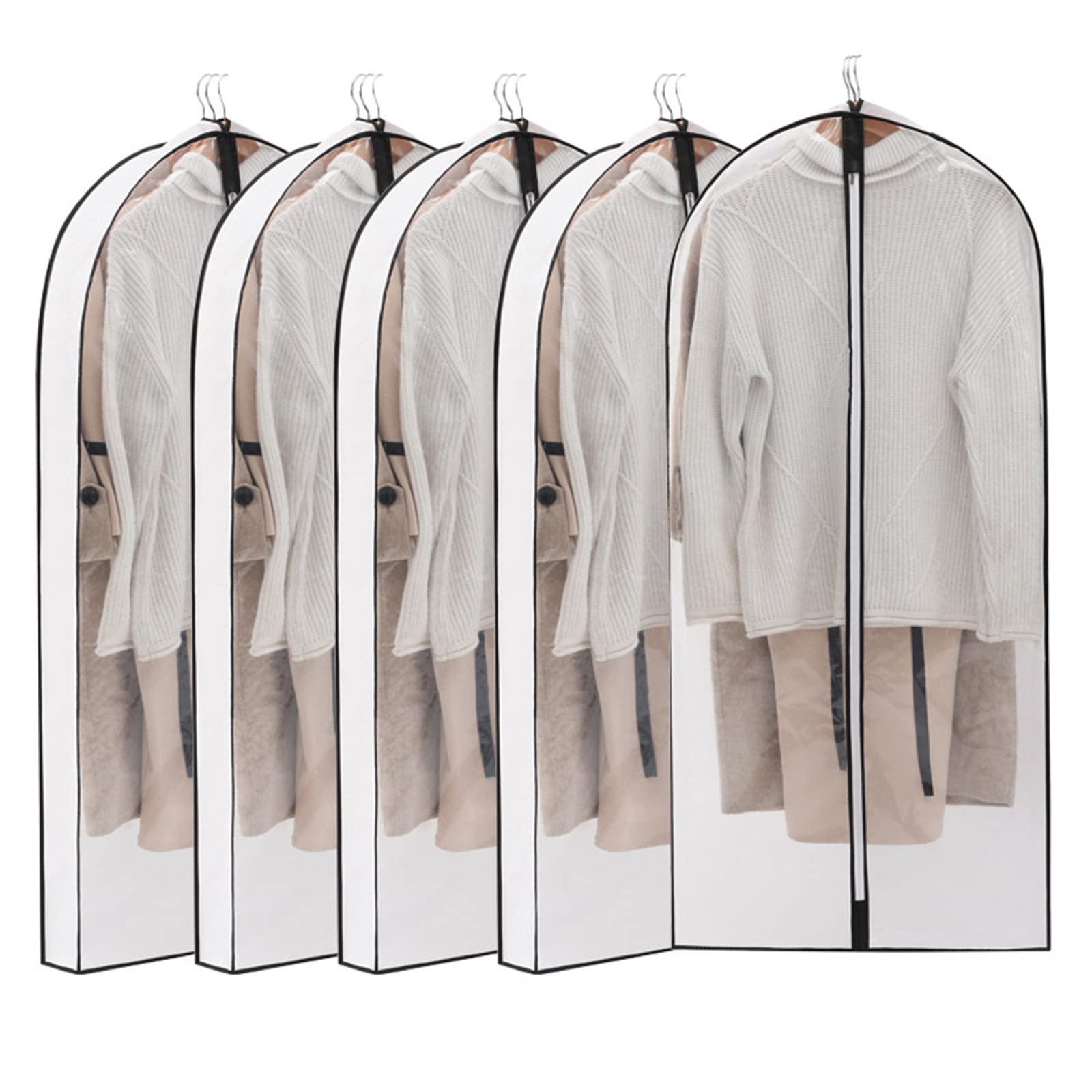 Kleidersäcke, Lange Kleidersäcke for Aufhängen von Kleidung, 5er-Pack, Anzugsäcke mit 10,2 cm Seitenfalten zur Aufbewahrung im Schrank, transparent