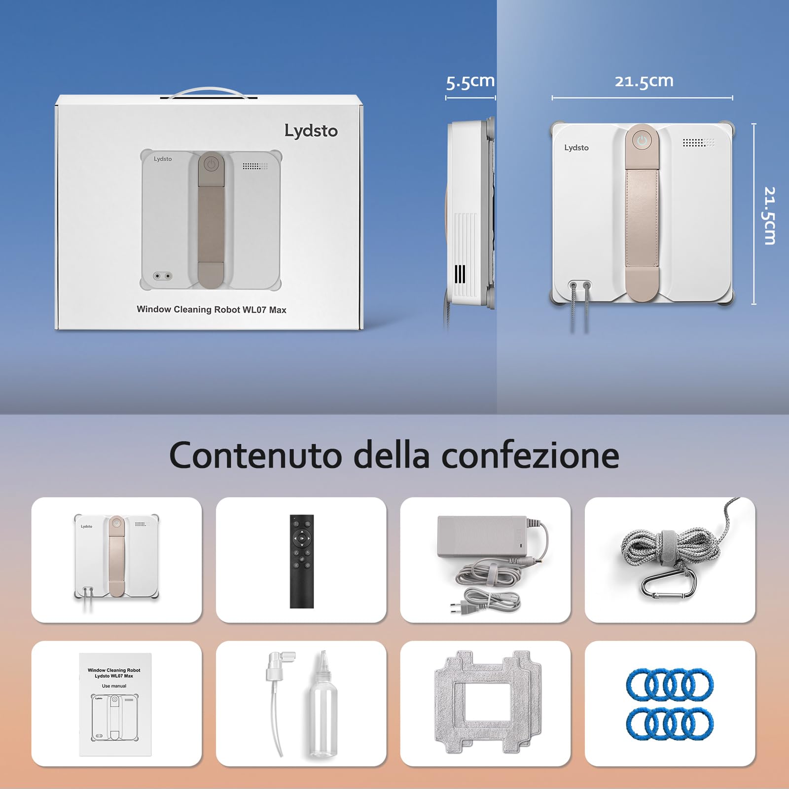 Lydsto WL07Max Robot Lavavetri Compatto, Quattro Ugelli ad Ultrasuoni, Pulizia Degli Angoli, 8000 Pa Lavavetri Elettrico, Serbatoio da 110ML, 4 Modalità di Pulizia
