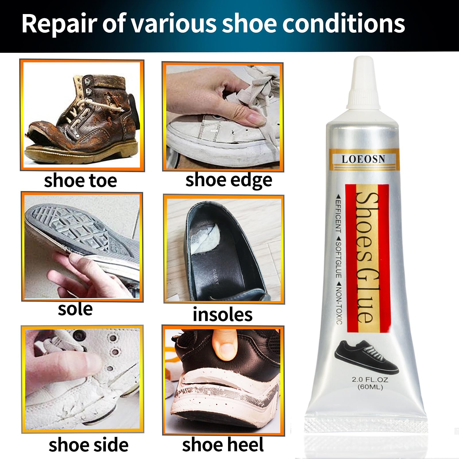 Colla per scarpe60ml multifunzionale per riparazioni Colla per Riparazioni di Scarpe di livello Professionale ad asciugatura lenta per incollare scarpe articoli in pelle gioielli