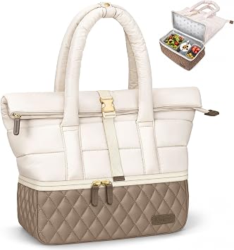 Mancro Lunch Tote Bag for Women, Double Decker Lunch Bag Fit 12 inch iPad