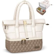 Mancro Lunch Tote Bag for Women, Double Decker Lunch Bag Fit 12 inch iPad | 18L Womens Lunch Tote, Lightweight Small Insulated Lunch Bag for Work, Travel, Outdoor, Daily Commute, Quilted Lunch Bag