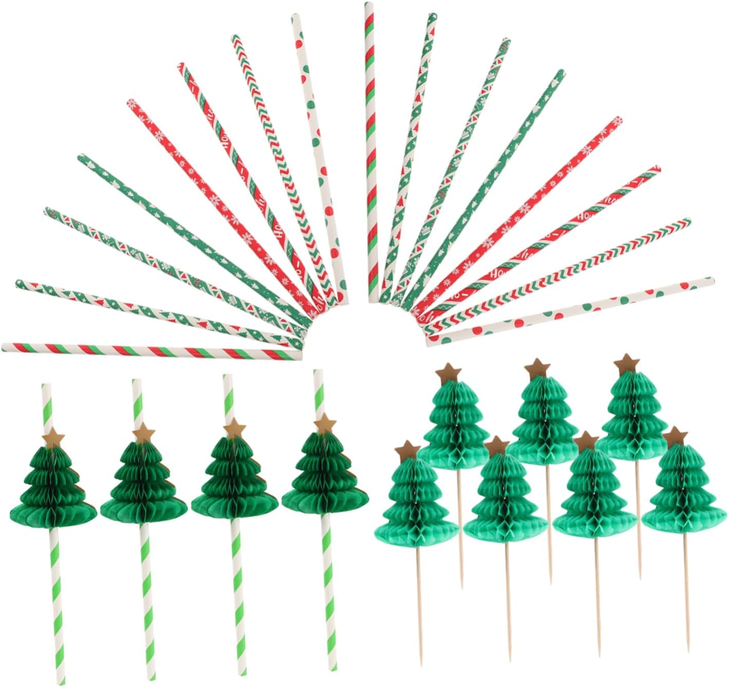Mobestech 1set Christmas Tree Cocktail Picks Set Holiday Drink Straws Appetizer Toothpicks for Festive Celebrations for Cakes Drinks and