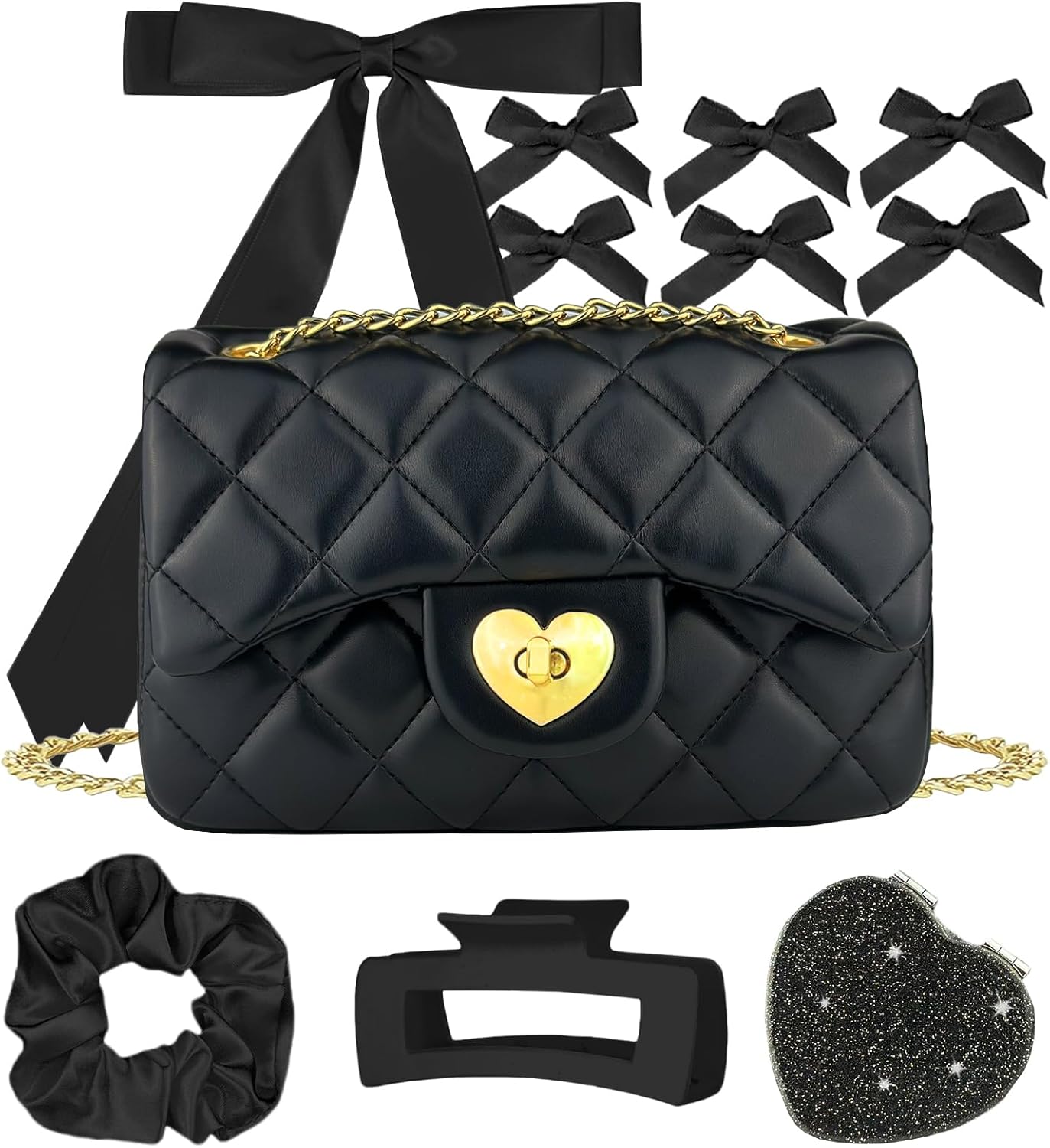 CPSIA Lead Compliant, Ages 12+, Trendy Black Crossbody Purse for Teens Girls and Women, Bag Gift Set