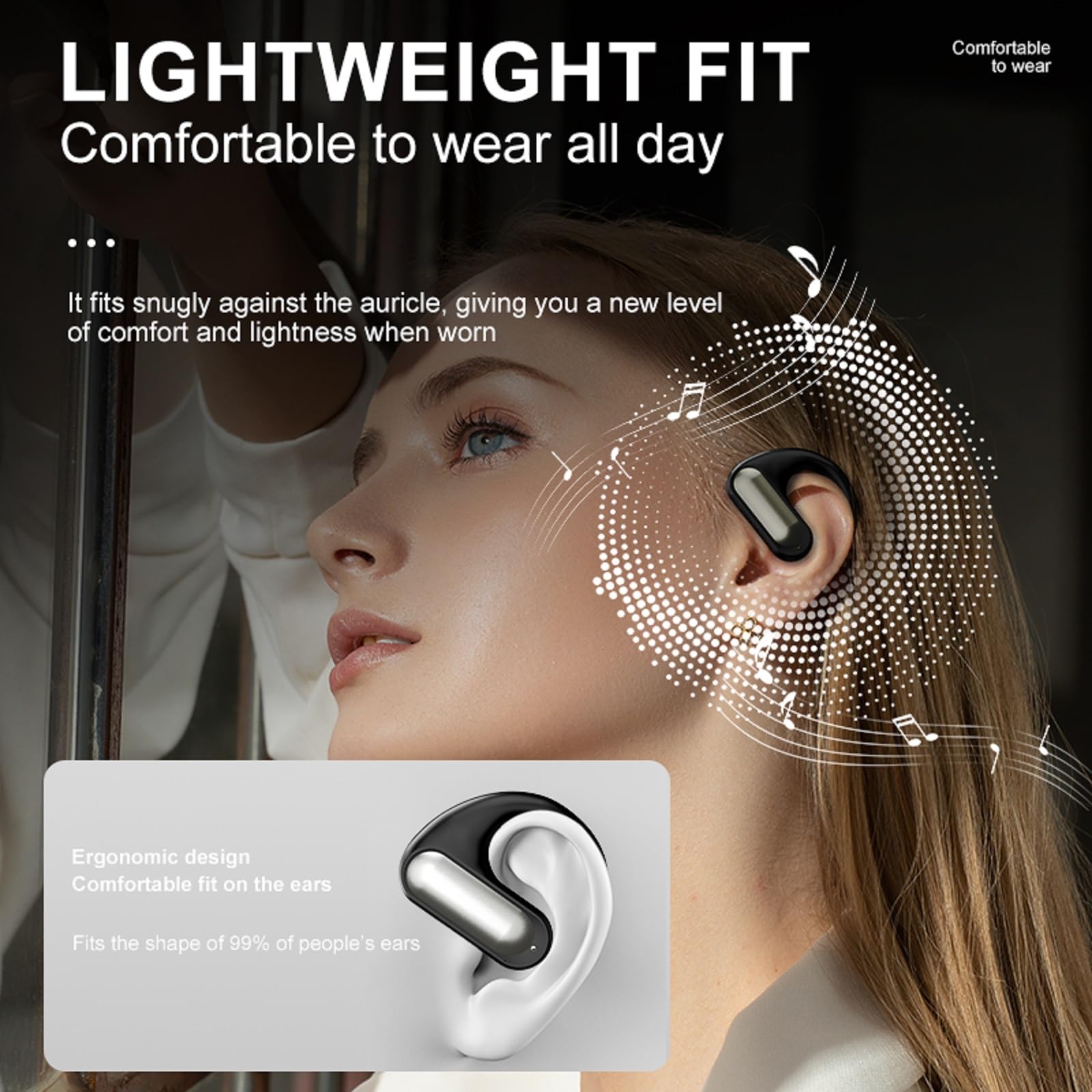 Earless Out of Ear Open Ear Headphones Wireless Ear OWS Hanging Earphones Bluetooth Headset, Air Bone Conduction Open Ear Blue Tooth Outer Ear Earbuds Buds Bone Conducting Outside Ear Headphones
