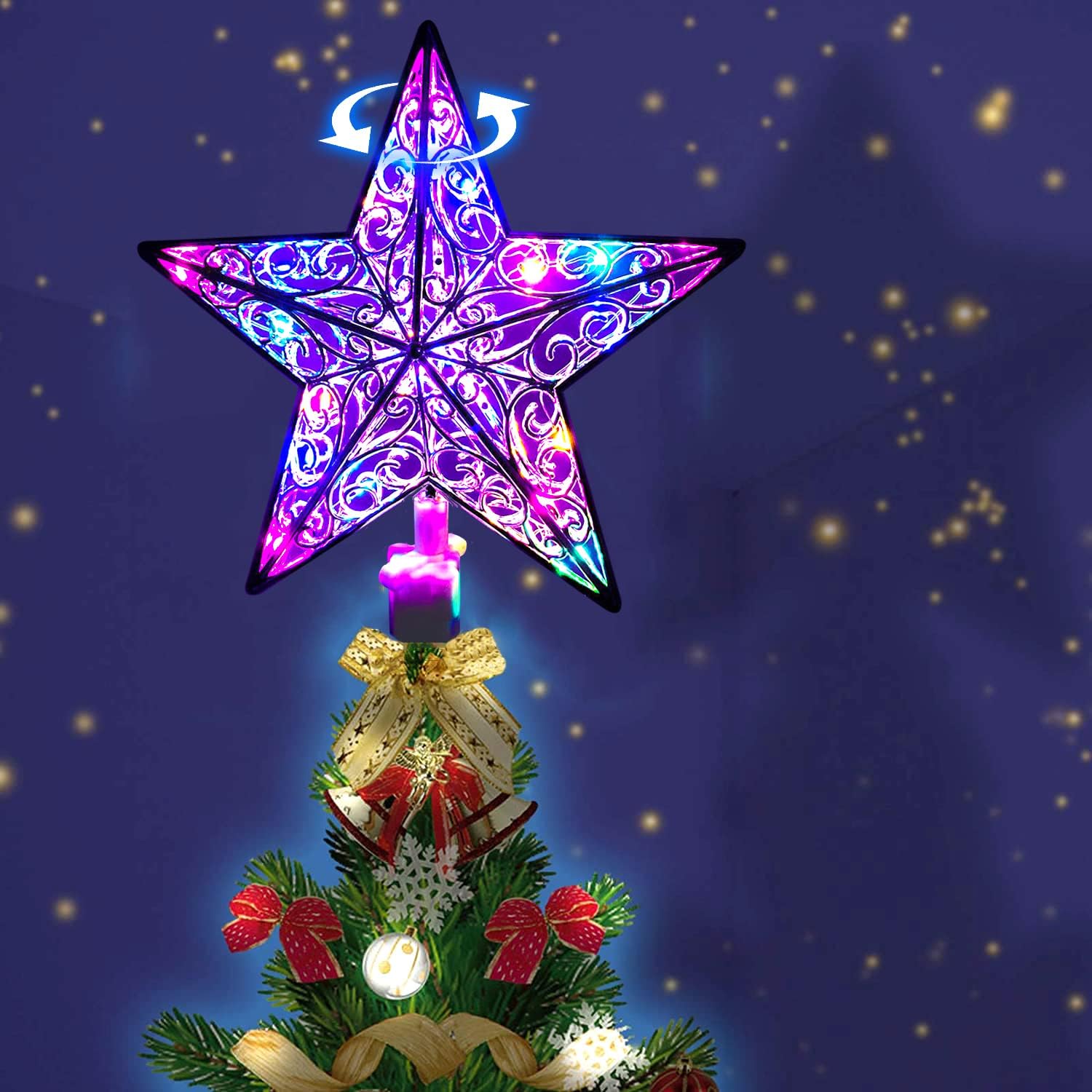 yahukeny Christmas Tree Topper Star 360° Rotating with 20