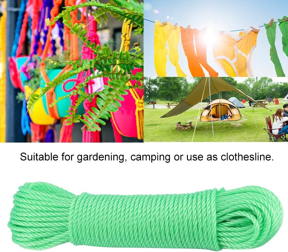 LIZEALUCKY 20M Nylon Rope Clothesline String Washing Line Climbing Traction Tying Shade Net Rope for Camping Outdoor Garden Garage Multi-Functional Cord (Green)